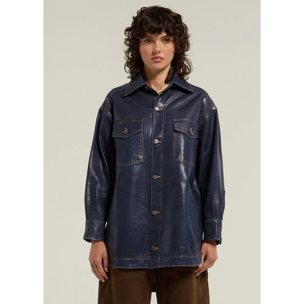 Viavia Oversized Denim‎ Shacket in Vegas Shine $288rt XL/XXL Made in Italy NWT